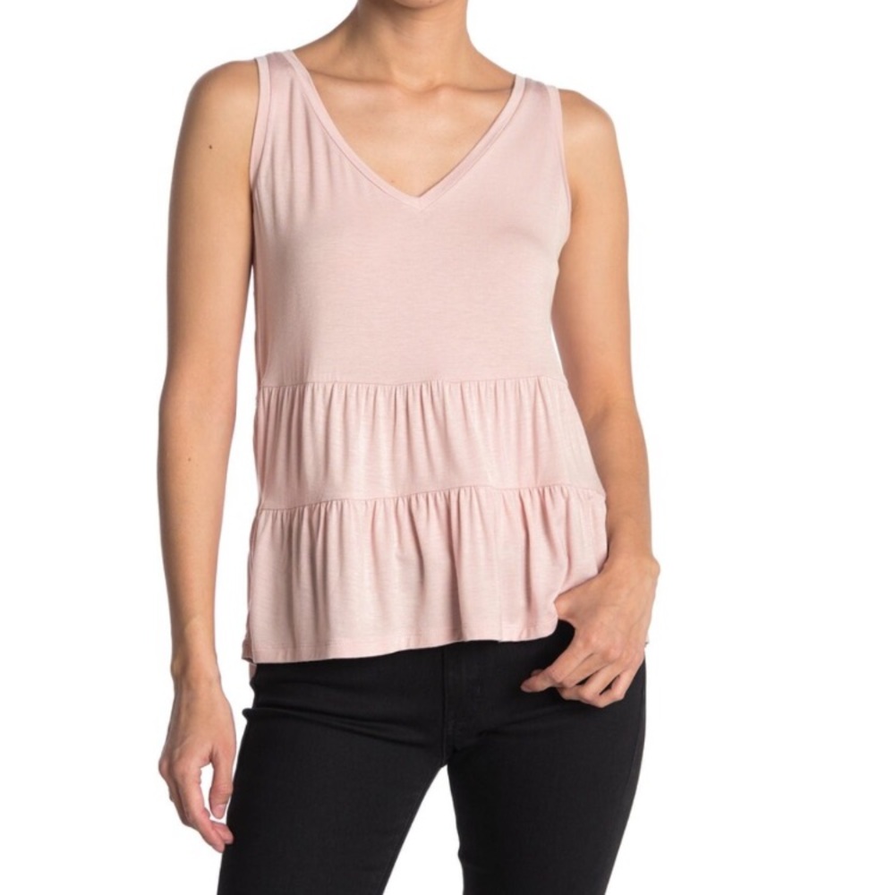 14th & Union Plus Size Pink Double V Tiered Tank Top Size 1X